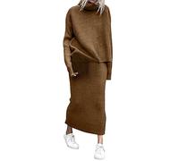 KBOPLEMQ Women's Knitted Dress & Skirt Two-Piece Set - Turtleneck Pullover Top & Pencil Skirt Elastic Bodycon Mini Dress - Autumn Winter, brown, L