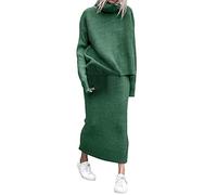 KBOPLEMQ Women's Knitted Dress Two Piece Suit Turtleneck Pullover Top and Knitted Skirt Pencil Skirt Elastic Bodycon 2-Piece Set Autumn Winter Elastic Bodycon Mini Dress Jumper Dress Outfits, Green,