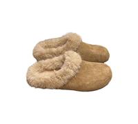 KBOPLEMQ Women's Leather Lambskin Winter Shoes Warm Lined Closed Fluffy Plush Slippers Non-Slip Indoor Outdoor Breathable Soft Sole Sheep's Wool Slippers, O yellow, 8 UK