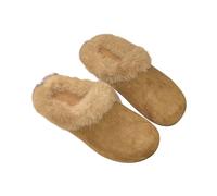KBOPLEMQ Women's Leather Lambskin Winter Shoes Warm Lined Closed Fluffy Plush Slippers Non-Slip Indoor Outdoor Breathable Soft Sole Sheep's Wool Slippers, O khaki., 6 UK