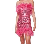 KBOPLEMQ Women's Sexy Off Shoulder Feather Dress Sequins Party Dress Glitter Long Sleeve Bodycon Dress Elegant Long Dresses Sexy Cocktail Dress Festive Bodycon Midi Dress Sequin Dress