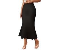 KBOPLEMQ Women's Skirt Elegant High Waist Stretch Plain Skirts Casual Ribbed Knit Casual Skirt Long Party Skirt Midi Hip Skirt Leisure Business Maxi Skirt Black Bodycon Pencil Skirt, O Black, XL