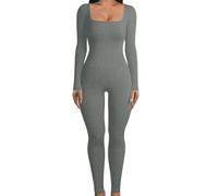 KBOPLEMQ Women's Sports Workout Jumpsuit Long Tight Yoga Bodysuit Playsuits Ribbed Knitted Jumpsuit Long Sleeve Bodycon Romper Sports Suit Tracksuit Scrunch Butt Rompers One Piece Trouser Suit,