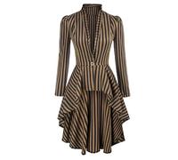 KBOPLEMQ Women's Steampunk Long Striped Jacket Renaissance Victorian Gothic Jacket Long Victorian Coats Autumn Winter Vintage Party Festive Tailcoat Tuxedo Jacket Carnival Costume, O khaki., M