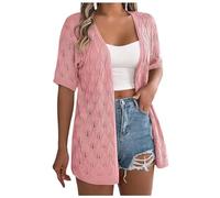 KBOPLEMQ Women's Summer Cardigan Crochet Short Sleeve Plain Light Front Open Sun Protection Cardigan Jumper Lightweight Bikini Cover Up Thin Jacket Casual Beachwear Open Front Boho Summer Jacket, O