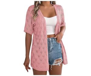 KBOPLEMQ Women's Summer Cardigan Crochet Short Sleeve Plain Light Front Open Sun Protection Cardigan Jumper Lightweight Bikini Cover Up Thin Jacket Casual Beachwear Open Front Boho Summer Jacket, O
