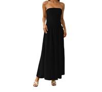 KBOPLEMQ Women's Summer Long Dress Sleeveless Boat Neck Corset Bustier Plain Midi Dress Wedding Cocktail Night Flowing Vintage Maxi Dress Summer Dress Tunic Dress Party Summer Dress, O Black, XXL