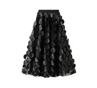 KBOPLEMQ Women's Tulle Skirt Black Mesh Half Body Skirt Swiss Dot Skirt Formal High Low Asymmetrical A-line Fairy Elastic Waist Layered Long Midi Skirts, O Black, One Size