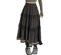 KBOPLEMQ Women's Tulle Skirt Long High Waist Skirt Mesh Lace Skirt Tutu Skirts for Adults Ruffle A-line Midi Knee-Length Skirt Plain Pleated Skirt Vintage Skirt Bohemian Pleated Skirt, O Black, One