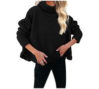 KBOPLEMQ Women's Turtleneck Jumper, Knitted Jumper, Women's Oversize Turtleneck Pullover, Chunky Knit Winter Sweater, Plush Knitted Jumper, Teddy Fleece Turtleneck Sweater, Winter Jumper, O Black, L