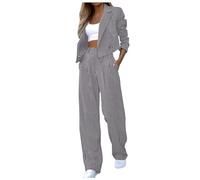 KBOPLEMQ Women's Two-Piece Suit Set Lapel Business Office Casual Striped Print Blazer Jack Coat Long Sleeve Suit Jacket Straight Trousers Trouser Suit Slim Fit Trousers 2 Pieces Sporty Leisure Suit, O