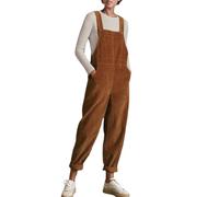 KBOPLEMQ Women's Work Trousers Retro Cord Jumpsuits Plain Casual Oversize Overalls Elegant Harem Trousers with Pockets Summer Sleeveless Jumpsuits Regular Fit Overalls Playsuit Trousers, coffee, M