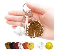 KBPTM Custom Baseball Softball Keyring with Mini Wooden Bat Personalised Leather Tag, Baseball Decorations Gifts for Men Women Dad (Baseball)