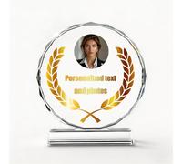 KBPTM Personalised Crystal Trophy Award - Custom Awards and Trophies with Text, Logo, Photo - Employee Recognition Gifts for Boss, Teacher, Office Appreciation (Round trophy)