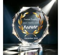 KBPTM Personalised Trophy Cup, Personalised Glass Awards Trophies, Custom Crystal Engraved Plaques Golf Football Trophies Retirement Employee Volunteer Teacher Coach Appreciation Gifts (Octagon)