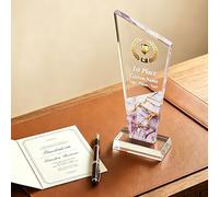 KBPTM Personalised Trophy Cup, Personalised Glass Awards Trophies, Custom Crystal Engraved Plaques Golf Football Trophies Retirement Employee Volunteer Teacher Coach Appreciation Gifts (Classic Apex)