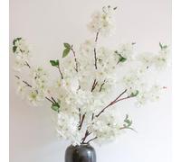 KBREE Silk Cherry Blossom Branches, 47.2 inch Long Stems Fake Flowers for Vase, 3 Pieces Artificial Flowers, Cherry Blossom Decor (Soft White)