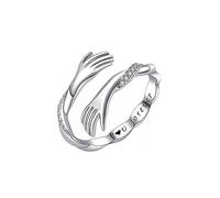 KBRPEY Hug Ring for Women - 925 Sterling Silver Adjustable Open Embrace Thumb Hand Finger With Zircon - Knuckle Jewelry Gifts for Wife Girlfriend (Type A)