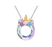 KBRPEY Magical Unicorn pendant Necklace Rainbow Crystal Circle Charm Jewelry Cute Animal Accessory