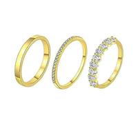 KBRPEY Set of 3 Elegant Cubic Zirconia Rings Set, Stackable Women's Rings, 14 Carat Gold-Plated Jewellery, Eternity Ring, Crystal Jewellery Set, 9, Copper, No Gemstone