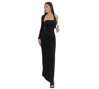KBRPEY Womens Dress Summer Sexy Maxi Dresses Backless Bodycon Dress for Women Solid Hanging Neck Single Shoulder Dress Split Casual Clubbing Party Long Dress Ladies Trendy Dresses(Black M)