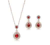 KBRPEY Women's Jewellery Set Diamond Earrings Crystal Necklace Earrings Set Rhinestone Pendant Teardrop Dangle Earrings Fashion Simple Jewelry Set for Womenn Gift(Red)