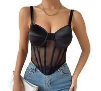 KBRPEY Women's Lace Corset Tops Sleeveless Sexy Spaghetti Strap Bustier Cami Tanks Push Up Corset Y2k Crop Top Summer Mesh Vintage Boned Corset Vintage Streetwear (M)