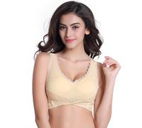 KBRPEY Womens Sports Bra Lace Ladies Comfort Bras Front Cross Side Buckle Push Up Bra Sexy Wireless Yoga Running Bras for WomenLift Up Bra Non Wired Underwear(Skin L)