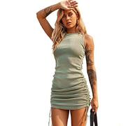 KBRPEY Women's Summer Sleeveless Bodycon Ruched Dress Side Drawstring Solid Tank Mini Dresses Bodycon Dress Office Wear for Casual Club Cocktail Evening Gowns Work (Green S)