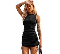 KBRPEY Women's Summer Sleeveless Bodycon Ruched Dress Side Drawstring Solid Tank Mini Dresses Bodycon Dress Office Wear for Casual Club Cocktail Evening Gowns Work (Black S)