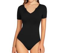 KBRPEY Women's V Neck Short Sleeve Bodysuit Sexy Leotard Tops Slim Fit T-Shirt Stretch Basic Thong Bodysuit Tee Jumpsuit with Snap Closure Going Out Casual (L)