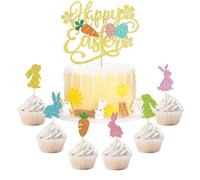 KBSICWO 13 Pcs Easter Cake Decorations, Easter Cake Toppers with Carrot, Egg and Rabbit, Bunny Cupcake Toppers for Theme Party Desserts Decoration
