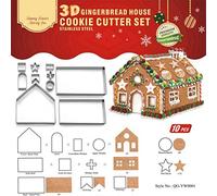 KBstore Christmas Gingerbread House Shaped Cookie Cutters for Kids - 3D Stainless Steel Metal Cartoon Biscuit Cutter Baking Mould for DIY Baking/Fondant/Pastry Decoration - Set of 10#1