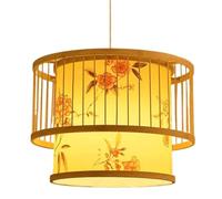 KBUUKYYXouy Lighting New Chinese Style Pattern Ceiling Hanging Light Fixture, Traditional Retro Hanging Ceiling Lamp with Wood Canopy Vintage Bamboo Pendant Lamp for Kitchen Bedroom Dining Room 40cm