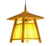 KBUUKYYXouy Retro Teahouse Ceiling Suspended Lighting Chinese Style Traditional Lantern Pendant Yellow PVC Light Shade Wooden Pendant Lighting Fixture for Kitchen Bedroom Dining Room Tatami