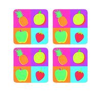 KitchenCraft Fruit Cork Backed Drinks Coasters, Set of 4, Multi-Colour