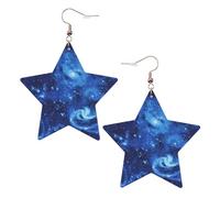 KC Gold Leather Star Earrings for Women - Blue Universe Space Galaxy Print Dangle Jewelry, Party Favors, and Fashionable Accessories