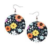 KC Gold Round Leather Earrings, Beautiful colourful flowers Fashion Teardrop Dangle Hoop Earring Set, Women Accessories Jewelry Gifts