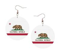 KC Gold Round Leather Earrings, California State Flag Fashion Teardrop Dangle Hoop Earring Set, Women Accessories Jewelry Gifts