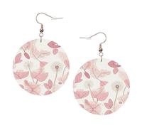 KC Gold Round Leather Earrings, Floral Hand Painted Pattern Fashion Teardrop Dangle Hoop Earring Set, Women Accessories Jewelry Gifts