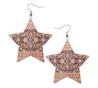 KC Gold Trendy Leather Star Earrings for Women – Antique Orientalist Art Print Dangle Jewelry, Lightweight Fashionable Hoop Pendants