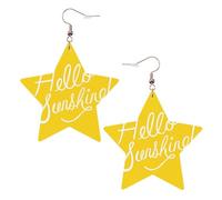 KC Gold Trendy Leather Star Earrings for Women â€“ Goodlooking Hello Sunshine Print Dangle Jewelry, Lightweight Fashionable Hoop Pendants