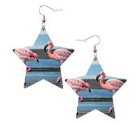 KC Gold Trendy Leather Star Earrings for Women – Lightweight flamingos on the beach Print Dangle Jewelry, Party Favors & Decorations