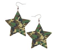 KC Gold Trendy Leather Star Earrings for Women â€“ Lightweight Green Military Camo Print Dangle Jewelry, Party Favors & Decorations