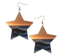 KC Gold Trendy Leather Star Earrings for Women – Lightweight Last Sun Rays of Over The Sea Waves Print Dangle Jewelry, Party Favors & Decorations