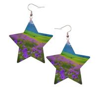 KC Gold Trendy Leather Star Earrings for Women â€“ Lightweight Nature Purple Flowers Meadow Mountain Scenic Print Dangle Jewelry, Party Favors & Decorations