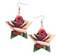 KC Gold Trendy Leather Star Earrings for Women – Lightweight Rustic Rose Flowers Print Dangle Jewelry, Party Favors & Decorations