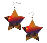 KC Gold Trendy Leather Star Earrings for Women – Lightweight Sunset Cactus in Desert Print Dangle Jewelry, Party Favors & Decorations