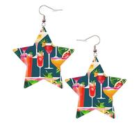 KC Gold Trendy Leather Star Earrings for Women â€“ Lightweight Tropical Cocktail Print Dangle Jewelry, Party Favors & Decorations