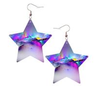KC Gold Trendy Leather Star Earrings for Women – Northern Lights Painting Print Dangle Jewelry, Lightweight Fashionable Hoop Pendants